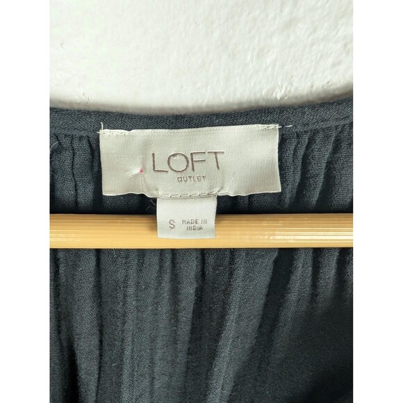 LOFT Outlet Dress Womens Small Black Short Sleeve V Neck 100% Cotton Boho Casual - Picture 3 of 8